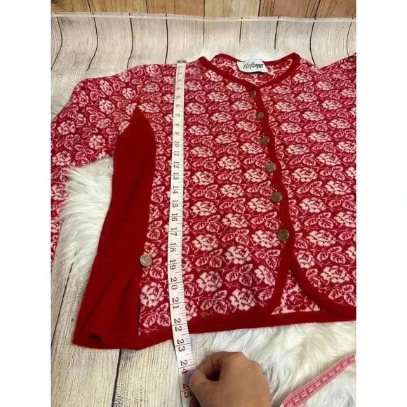 Alpspur Knit Wool Blend Cardigan Sweater Red and White Size M. READ DESC - Picture 8 of 8